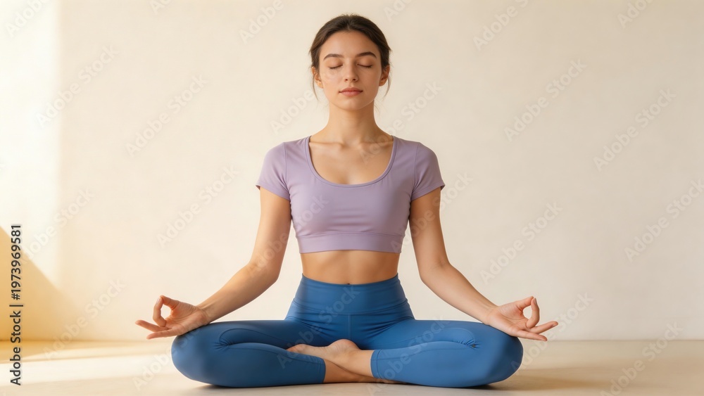 Fototapeta premium Woman practicing yoga in lotus pose