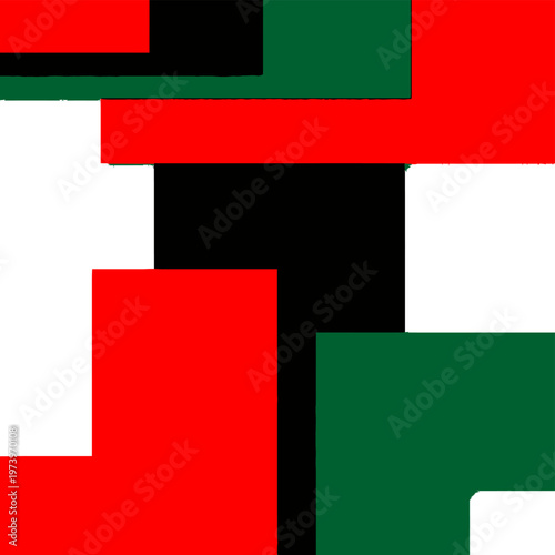 Modern minimalist composition of overlapping red black and green rectangular shapes representing Pan-African colors for Juneteenth holiday