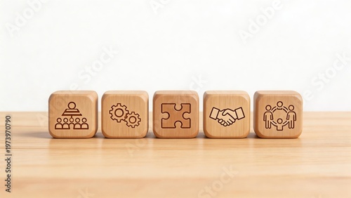 Wooden blocks with icons on table