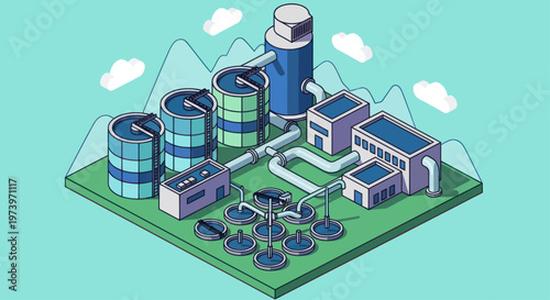 Modern Industrial Water Treatment Plant Facility Infrastructure System.