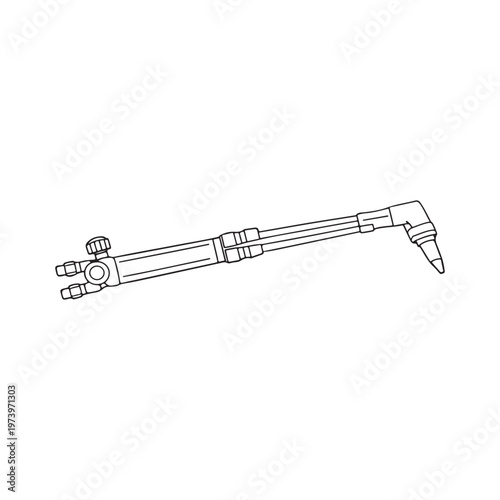 Line drawing illustration of an industrial cutting torch tool isolated on white background
