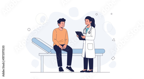 Doctor consulting male patient in clinic examination room, medical consultation