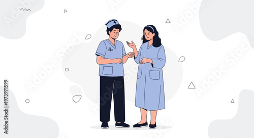 Nurse and Patient Talking, Medical Consultation, Healthcare Illustration