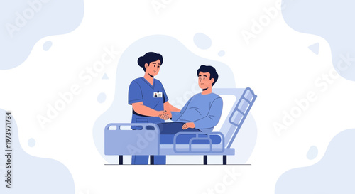 Nurse caring for patient in hospital bed, medical assistance, healthcare concept