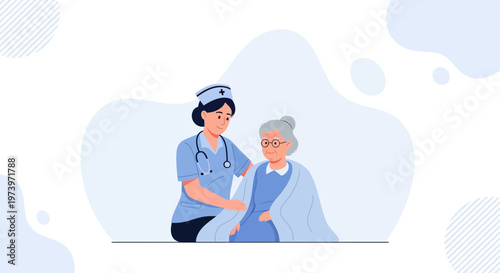 Nurse caring for elderly woman, home healthcare, medical support, compassion