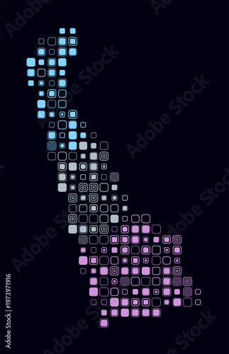 Delaware, shape of the state build of colored cells. Digital style map of the Delaware on dark background. Large size rounded square blocks. Trending vector illustration.