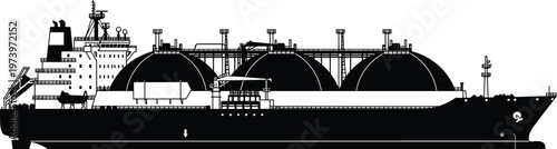Oil Tanker Ship Silhouette with Large Storage Tanks Industrial Maritime Transport Fuel Logistics Vector Illustration