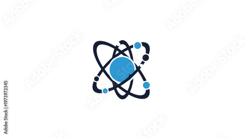 Abstract illustration of an atom with orbiting electrons in science.