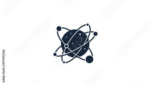 Abstract illustration of an atom with orbiting electrons in a science concept.