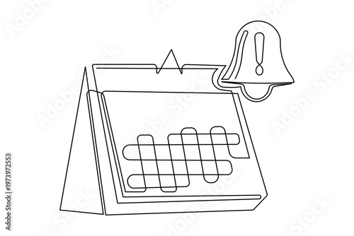 Minimalist one line art of desk calendar and alert icon outline illustration