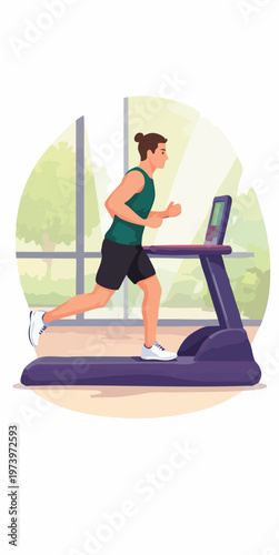 Fitness Training Collection Featuring Treadmill Exercise Dumbbell Lifting and Boxing Practice in Flat Style