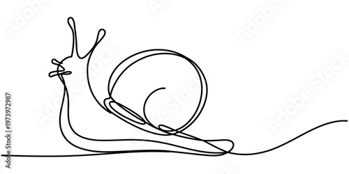 Minimalist continuous line drawing of a garden snail isolated on a plain white background surface Vector, illustration