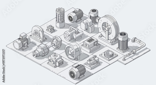 Collection of Industrial Mechanical Components and Equipment.