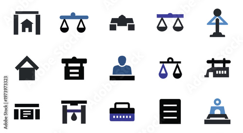 Collection of legal and justice related icons in a grid layout.