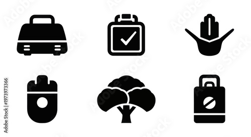 Collection of six distinct food and health related icons.