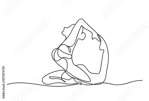 Woman doing yoga and stretching continuous line drawing. Fitness and gym concept. Vector illustration minimalist design hand drawn.
