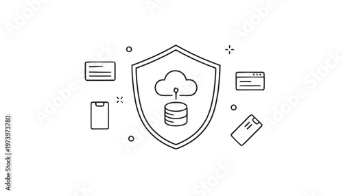 Digital Cloud Data Security Shield Protecting Information Online.
