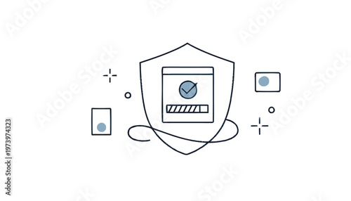 Digital Security Shield with Checkmark and Loading Bar Icon.