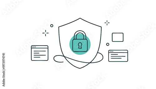 Digital Security Shield with Padlock and Data Protection Concept.