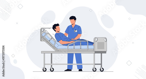 Doctor Caring for Patient in Hospital Bed - Healthcare Illustration