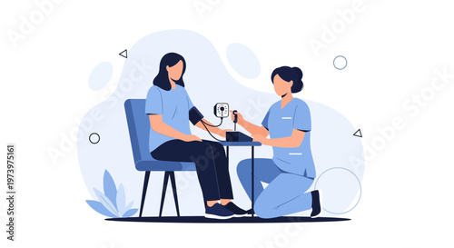 Nurse checking patient's blood pressure, healthcare concept illustration