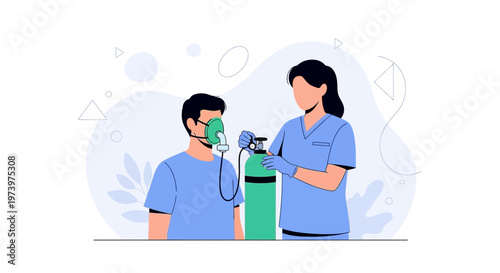 Nurse Administering Oxygen Therapy to Patient with Oxygen Tank