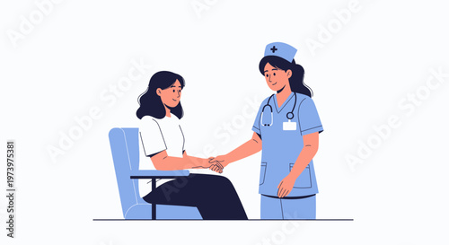Nurse shakes hands with patient, showing care and support in medical setting