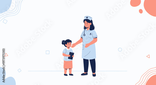 Nurse comforting a child, healthcare, medical, pediatric care, illustration