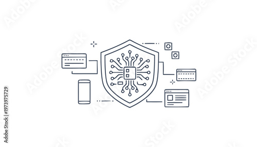 Digital Security Shield Protecting Data and Financial Information.