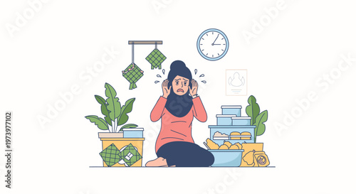 Stressed woman at desk feeling overwhelmed at home.