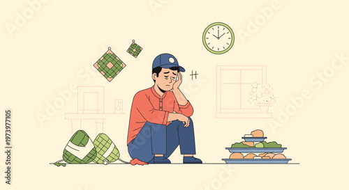 Student deep in thought surrounded by books.