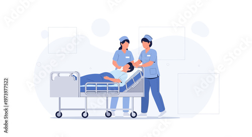 Nurses Caring for Patient in Hospital Bed, Medical Team Assistance