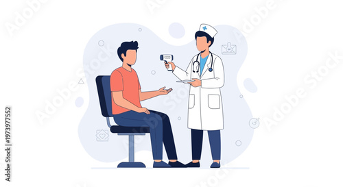 Doctor checking patient's temperature with infrared thermometer in clinic