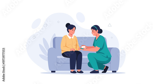 Nurse giving medication to patient at home, healthcare support, medical care