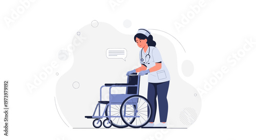 Nurse Pushing Wheelchair, Healthcare Assistance, Medical Care, Patient Transport