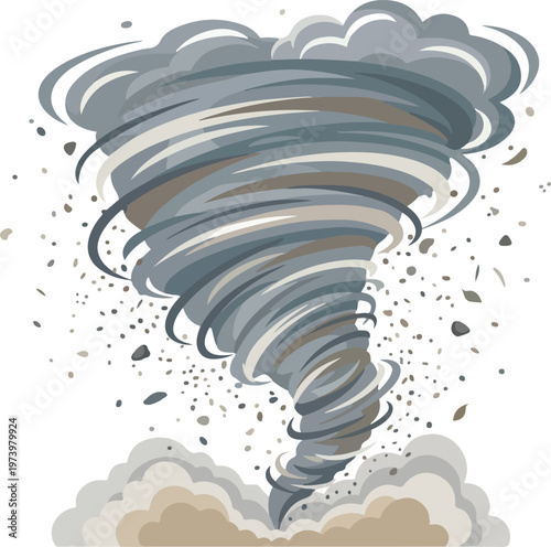 Powerful tornado swirling with debris and dust, representing nature's fury and destructive force