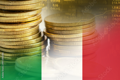 Stock market investment trading financial, coin and Italy flag.