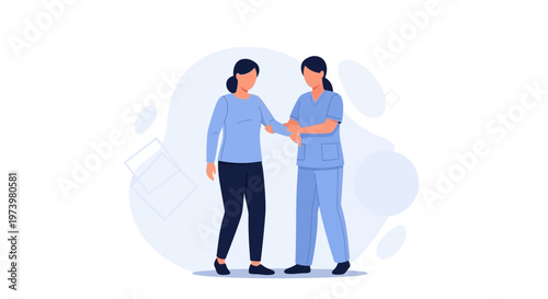 Nurse assisting patient with mobility, physical therapy, healthcare support
