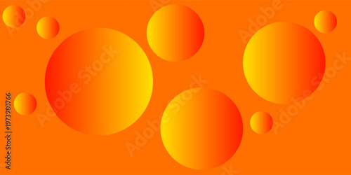 Abstract orange and yellow gradient circle background with vibrant floating spheres.