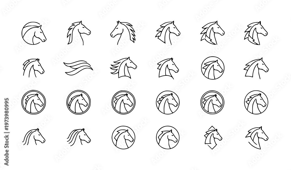 Fototapeta premium Simple Horse Logo Icons Collection Minimal Line Horse Head Branding Symbols