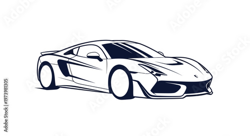 Minimalist black and white line art illustration of a fast aerodynamic supercar