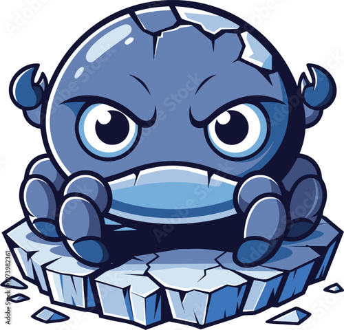 grumpy ice monster melting vector illustration