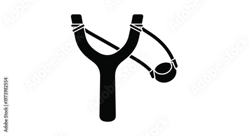 Minimalist black slingshot vector graphic illustration depicting a classic handmade toy or primitive weapon design ideal for creative projects and nostalgic themes.
