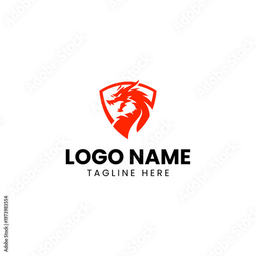 Red Dragon Shield Mascot Logo Template