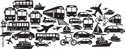 Various Transportation Modes and Vehicles Icon Set
