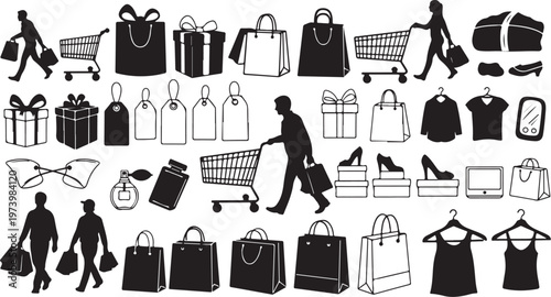 Shopping icons and silhouettes for e-commerce design