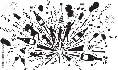 New Year's Eve Party Celebration Silhouette Vector Graphic