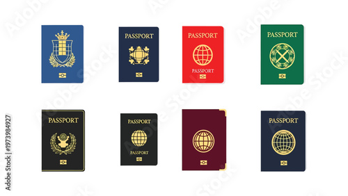 Generic international passport collection for travel, identity, and global documentation. Vector set.