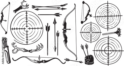 Archery Equipment and Targets Illustration Set Black