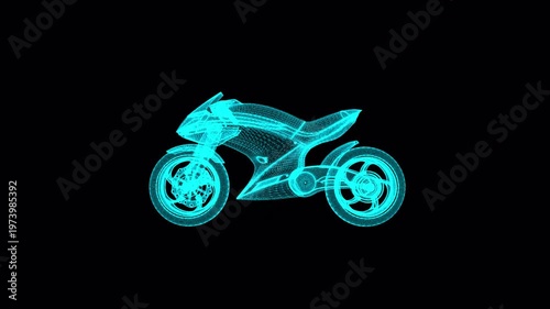 Futuristic Wireframe Motorcycle Animation with Holographic 3D Design, Automotive Engineering Visualization Loop